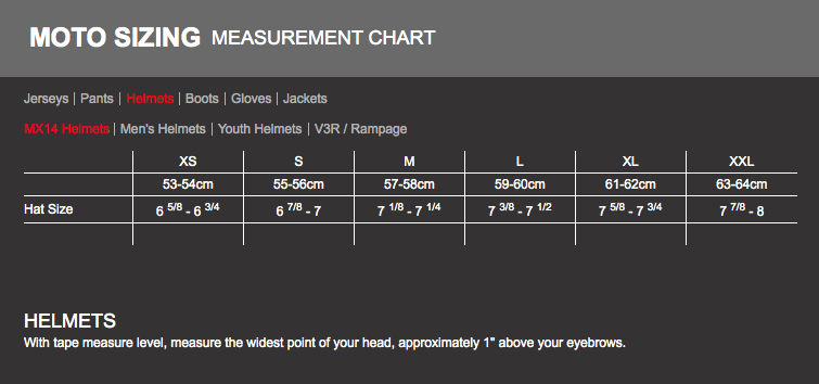 fox v1 race mx17 helmet fox helmet size chart