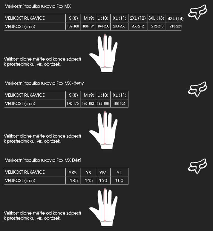Fox mtb gloves size guide sales
