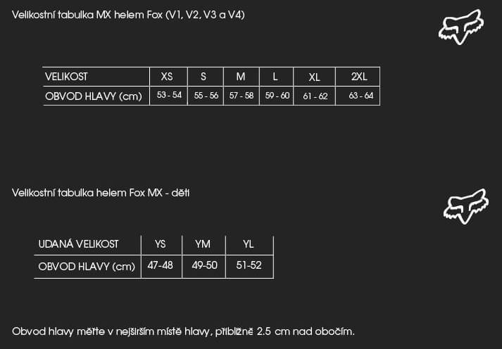 Fox youth shop helmet sizing