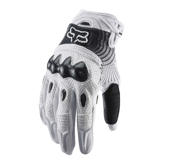 Fox Racing Bomber Gloves Cycling Motocross Glove White w Carbon Knuckle Medium M